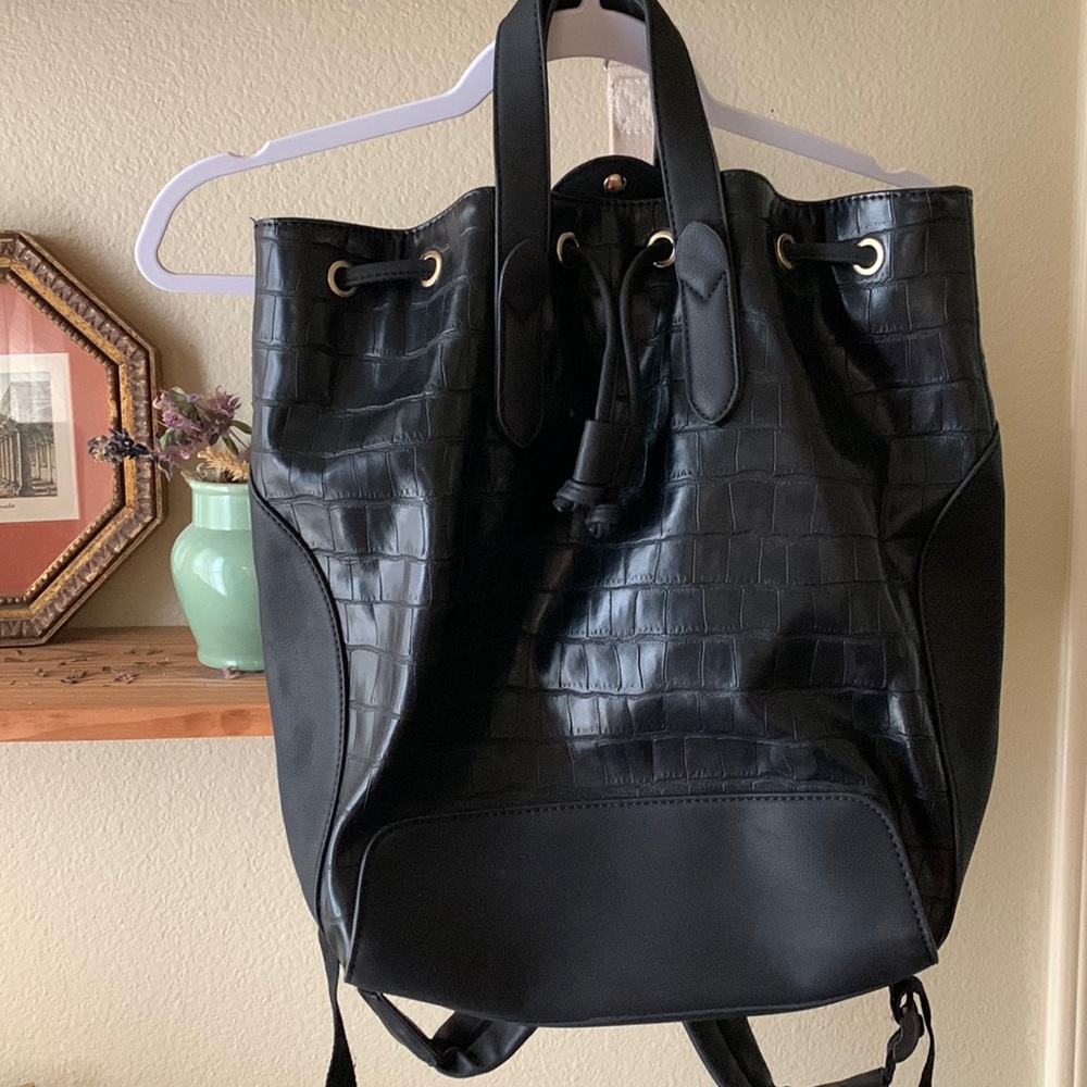 Black Faux Leather bag, backpack